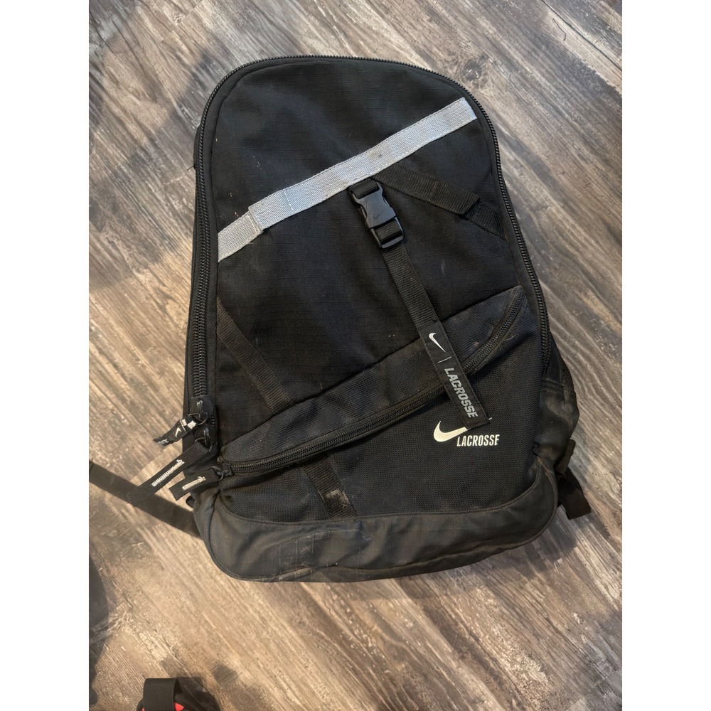 Nike Lacrosse Gear Backpack Black Silver Reflective Sports Equipment Bag Bag